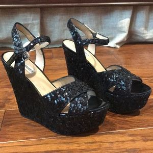 Steve Madden Black Sequin Wedge Heels